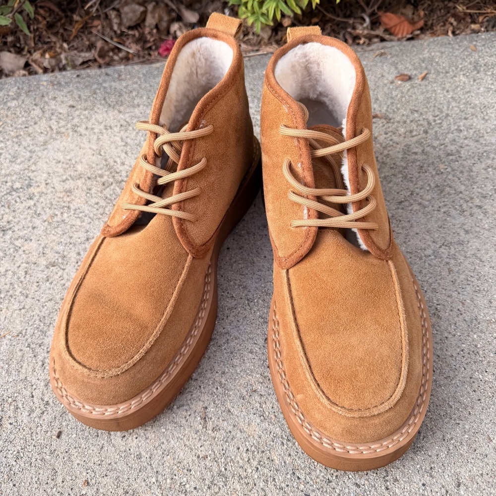 Zara Men’s Suede Leather, Fur-Lined, Lace Up, Ankle Boots Size 8 - Picture 3 of 9